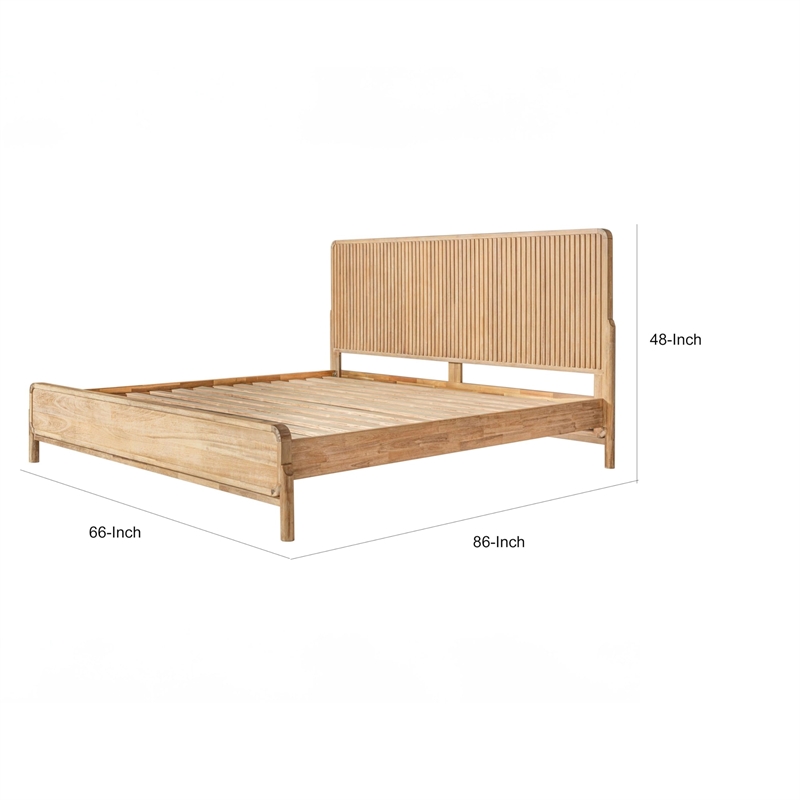 Pemberly Row Queen Bed Fluted Headboard Low Profile Platform Natural Brown