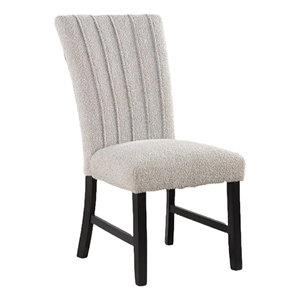 Pemberly Row Dining Side Chair Set of 2 Vertical Tufted Gray Boucle in Black