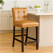 Pemberly Row Counter Stool Chair Set of 2 in Brown Faux Leather Tufted Back