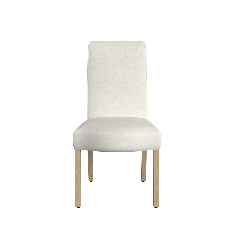 Pemberly Row Dining Chair Set of 2 Scalloped Details Cream White Woven Fabric