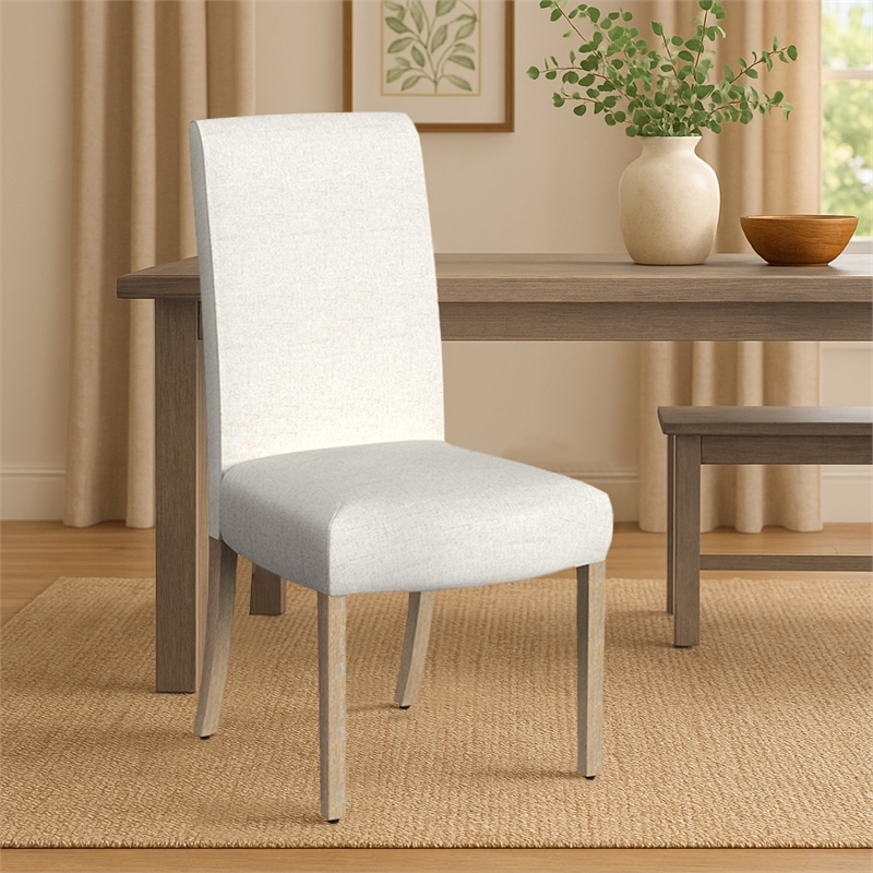 Pemberly Row Dining Chair Set of 2 Scalloped Details Cream White Woven Fabric