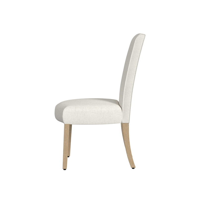 Pemberly Row Dining Chair Set of 2 Scalloped Details Cream White Woven Fabric