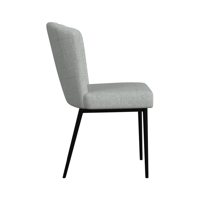 Pemberly Row Dining Chair Set of 2 Curved Back Gray Woven Fabric Black Metal