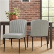 Pemberly Row Dining Chair Set of 2 Curved Back Gray Woven Fabric Black Metal