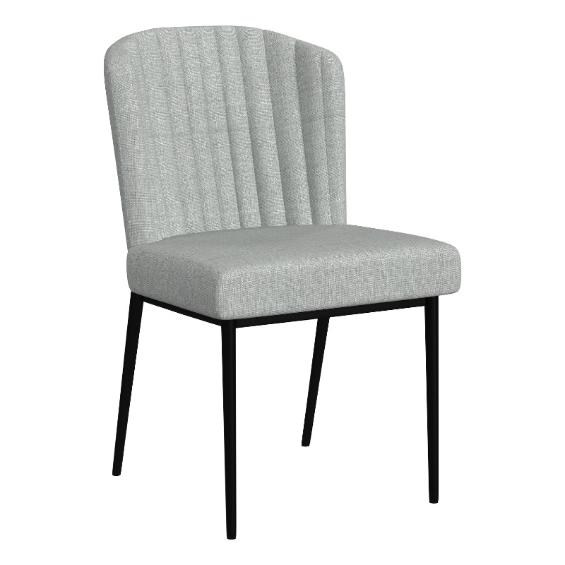 Pemberly Row Dining Chair Set of 2 Curved Back Gray Woven Fabric Black Metal