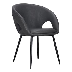 Pemberly Row Dining Chair Set of 4 in Dark Gray Faux Leather Diamond Stitching