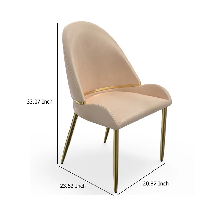 Pemberly Row Dining Chair Set of 2 Champagne Faux Leather Gold Metal Accents