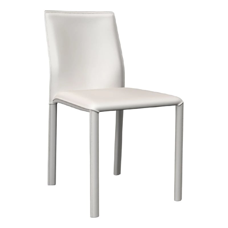 Pemberly Row Side Dining Chair Set of 2 White Faux Leather Modern Metal Legs