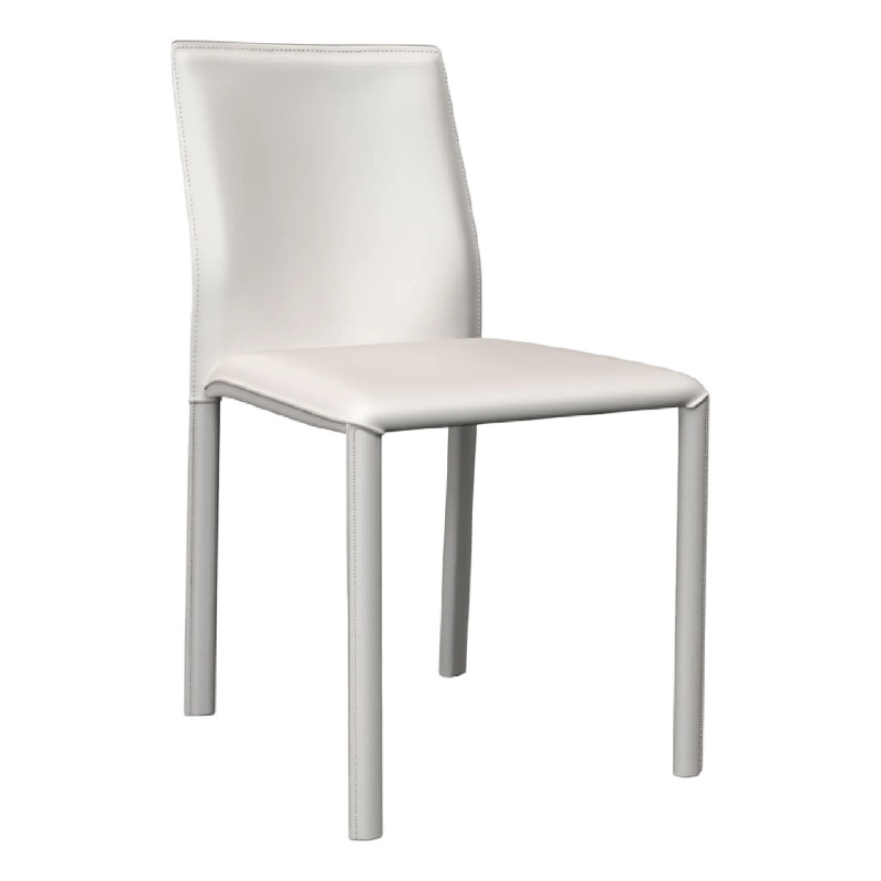 Pemberly Row Side Dining Chair Set of 2 White Faux Leather Modern Metal Legs
