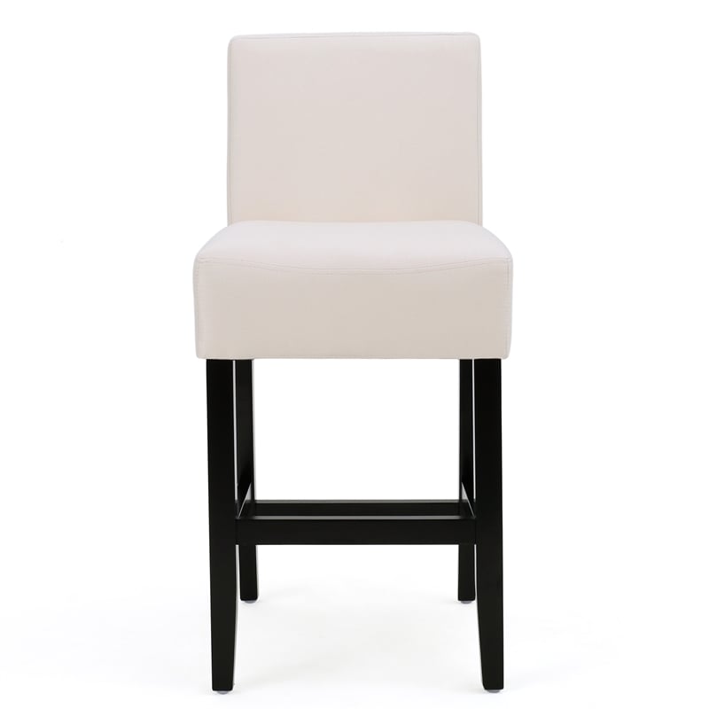 Pemberly Row Counter Stool Chair Set of 2 Metal Kickplate in Beige Polyester