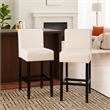Pemberly Row Counter Stool Chair Set of 2 Metal Kickplate in Beige Polyester
