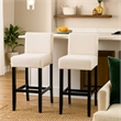 Pemberly Row Counter Stool Chair Set of 2 Metal Kickplate in Beige Polyester