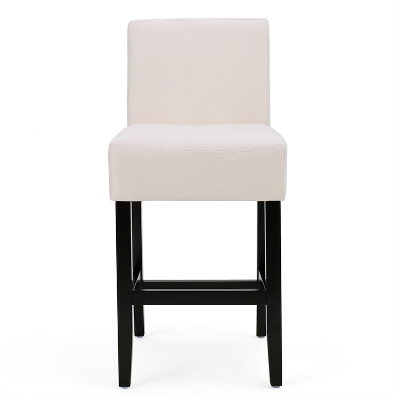 Pemberly Row Counter Stool Chair Set of 2 Metal Kickplate in Beige Polyester
