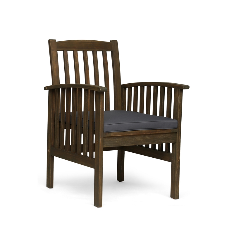 Pemberly Row Dining Chair Slatted Back Outdoor Natural Brown Wood in Dark Gray