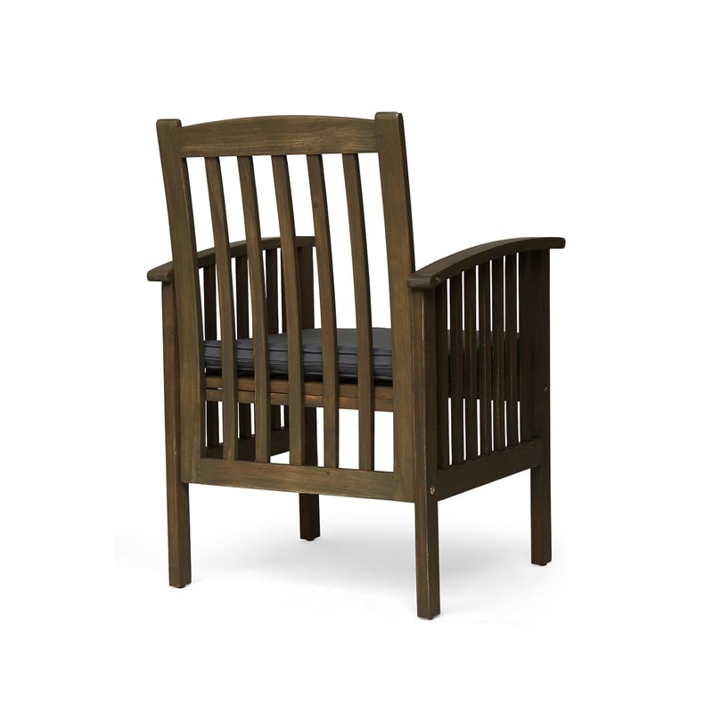 Pemberly Row Dining Chair Slatted Back Outdoor Natural Brown Wood in Dark Gray