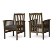 Pemberly Row Dining Chair Slatted Back Outdoor Natural Brown Wood in Dark Gray