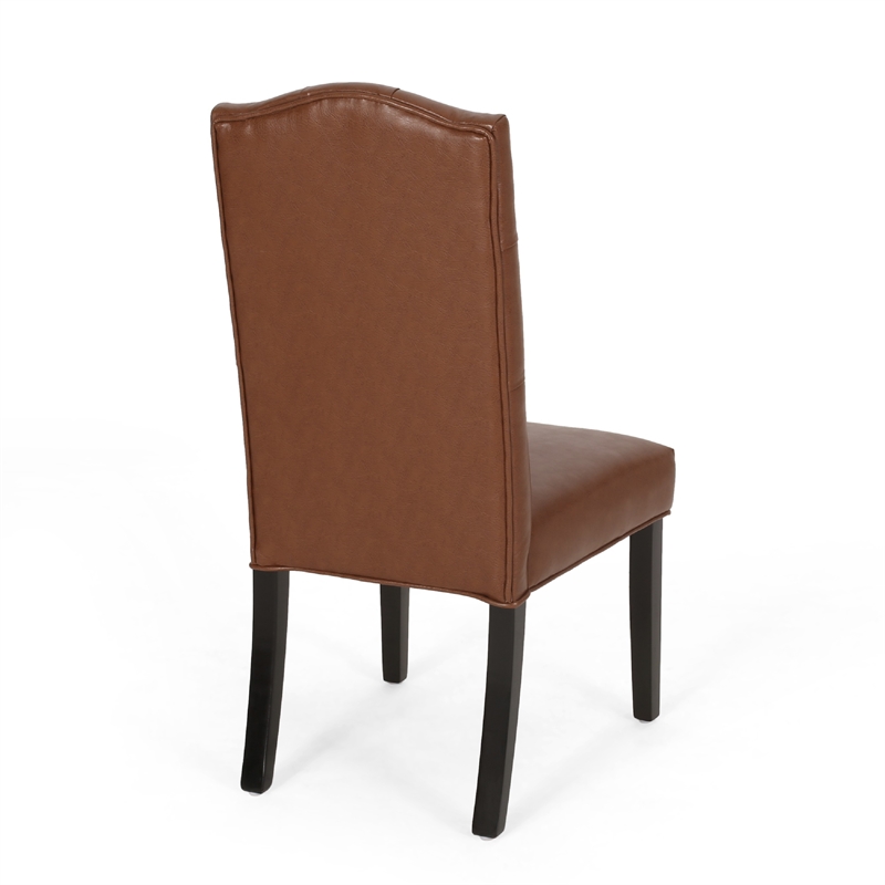 Pemberly Row Dining Chair Set of 2 Crown Top in Brown Tufted Faux Leather