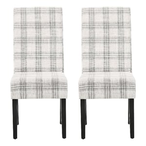 Pemberly Row Dining Side Chair Set of 2 in Gray Plaid Fabric Black Wood Legs