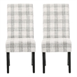 Pemberly Row Dining Side Chair Set of 2 in Gray Plaid Fabric Black Wood Legs