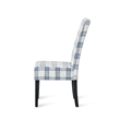 Pemberly Row Dining Side Chair Set of 2 Blue Cream Fabric Black Wood Legs