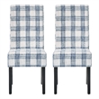 Pemberly Row Dining Side Chair Set of 2 Blue Cream Fabric Black Wood Legs
