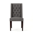 Pemberly Row Dining Chair Set of 2 Dark Brown Wood Tufted Gray Wingback