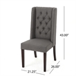 Pemberly Row Dining Chair Set of 2 Dark Brown Wood Tufted Gray Wingback