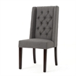 Pemberly Row Dining Chair Set of 2 Dark Brown Wood Tufted Gray Wingback