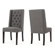 Pemberly Row Dining Chair Set of 2 Dark Brown Wood Tufted Gray Wingback