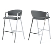 Pemberly Row Barstool Chair Set of 2 in Gray Faux Leather Padded Chrome Iron