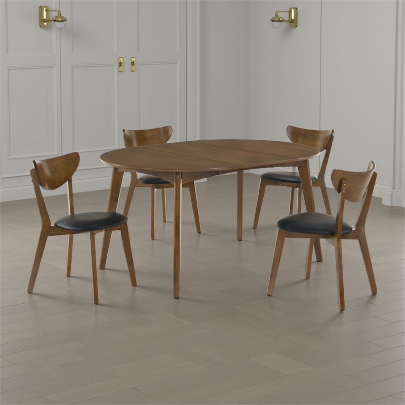 Pemberly Row Extendable Dining Table and 4 Chair Set Brown Black Faux Leather