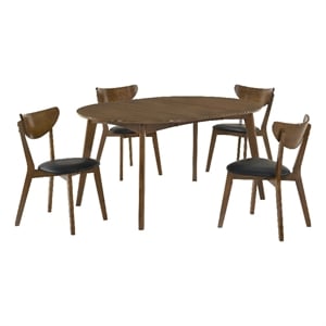 Pemberly Row Extendable Dining Table and 4 Chair Set Brown Black Faux Leather