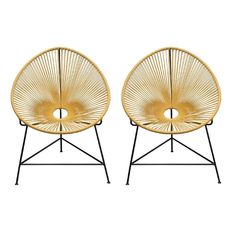Pemberly Row Accent Chair Set of 2 Orange Natural Woven Rope Black Iron Base