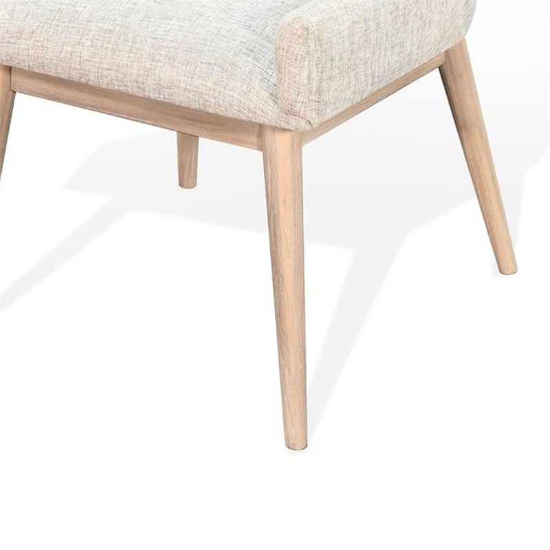 Pemberly Row Low Back Dining Chair Set of 2 Light Gray Fabric Wheat Brown Wood