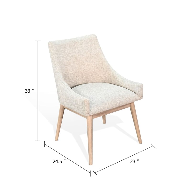 Pemberly Row Low Back Dining Chair Set of 2 Light Gray Fabric Wheat Brown Wood