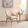 Pemberly Row Low Back Dining Chair Set of 2 Light Gray Fabric Wheat Brown Wood
