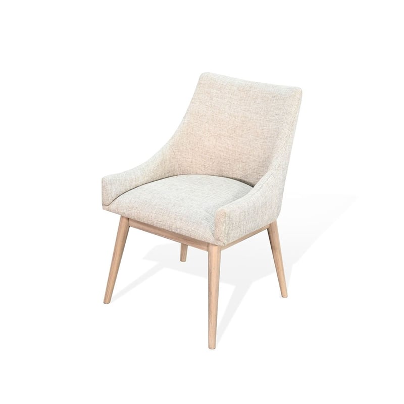 Pemberly Row Low Back Dining Chair Set of 2 Light Gray Fabric Wheat Brown Wood