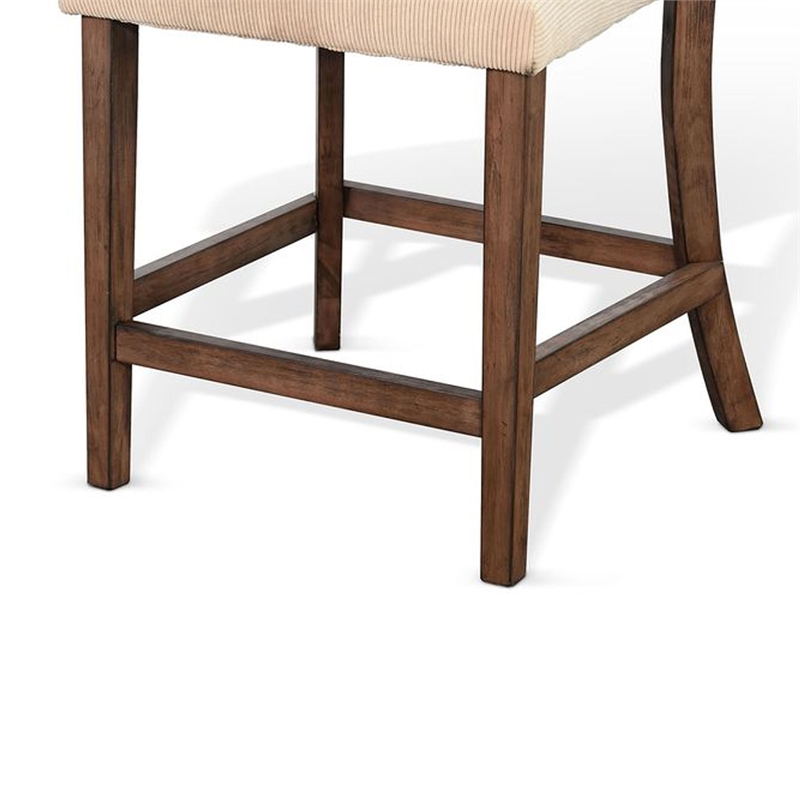 Pemberly Row Counter Stool Chair Set of 2 in Beige Dark Brown Solid Mahogany