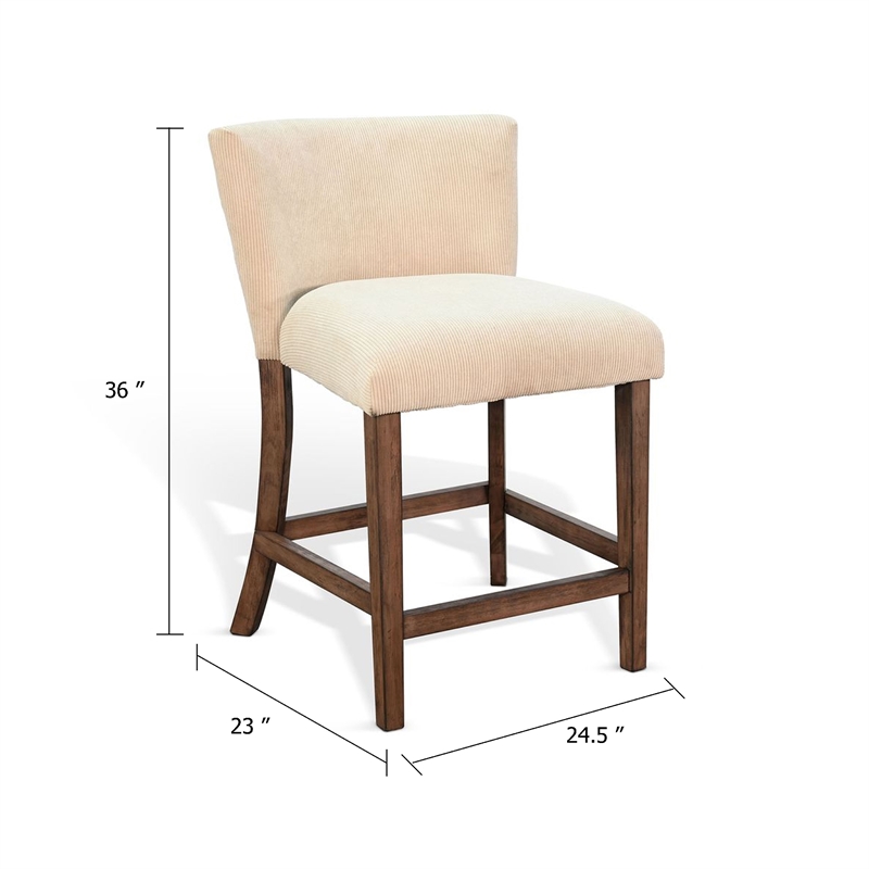 Pemberly Row Counter Stool Chair Set of 2 in Beige Dark Brown Solid Mahogany