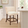 Pemberly Row Counter Stool Chair Set of 2 in Beige Dark Brown Solid Mahogany