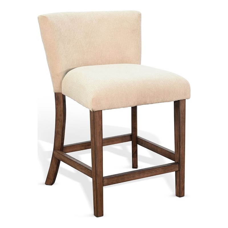 Pemberly Row Counter Stool Chair Set of 2 in Beige Dark Brown Solid Mahogany