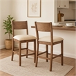 Pemberly Row Counter Height Chair Set of 2 Beige Padded Seat Solid Wood Brown