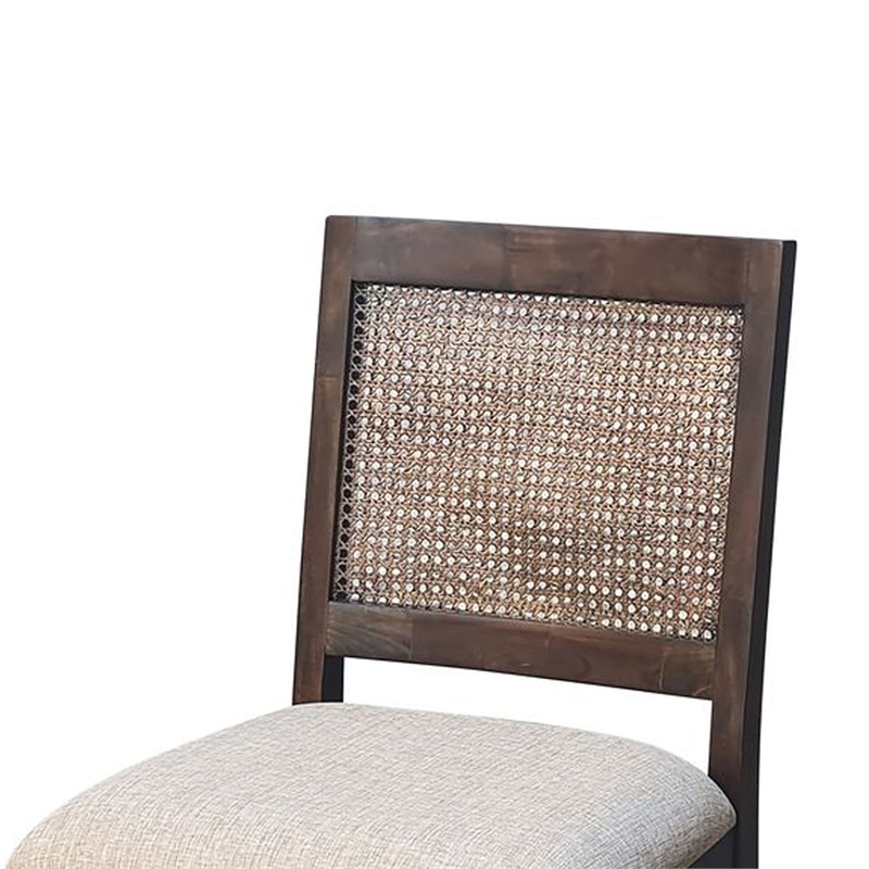 Pemberly Row Dining Chair Set of 2 Rattan Back in Beige Dark Brown Solid Wood
