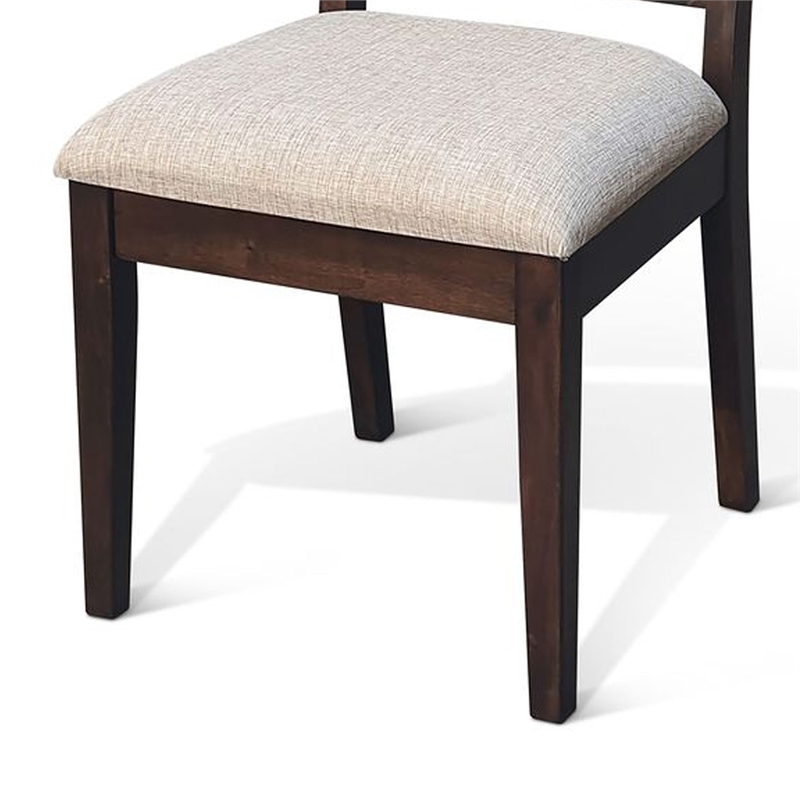 Pemberly Row Dining Chair Set of 2 Rattan Back in Beige Dark Brown Solid Wood