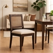 Pemberly Row Dining Chair Set of 2 Rattan Back in Beige Dark Brown Solid Wood