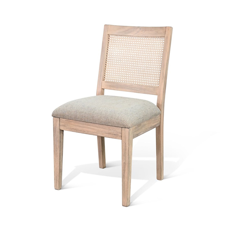 Pemberly Row Dining Chair Set of 2 Rattan in Beige Natural Brown Solid Wood