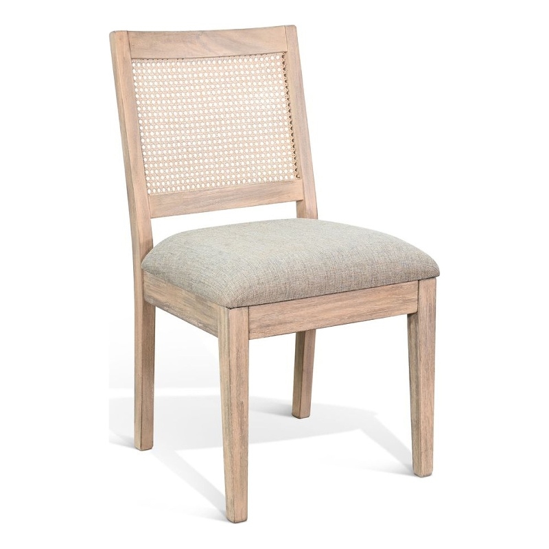 Pemberly Row Dining Chair Set of 2 Rattan in Beige Natural Brown Solid Wood