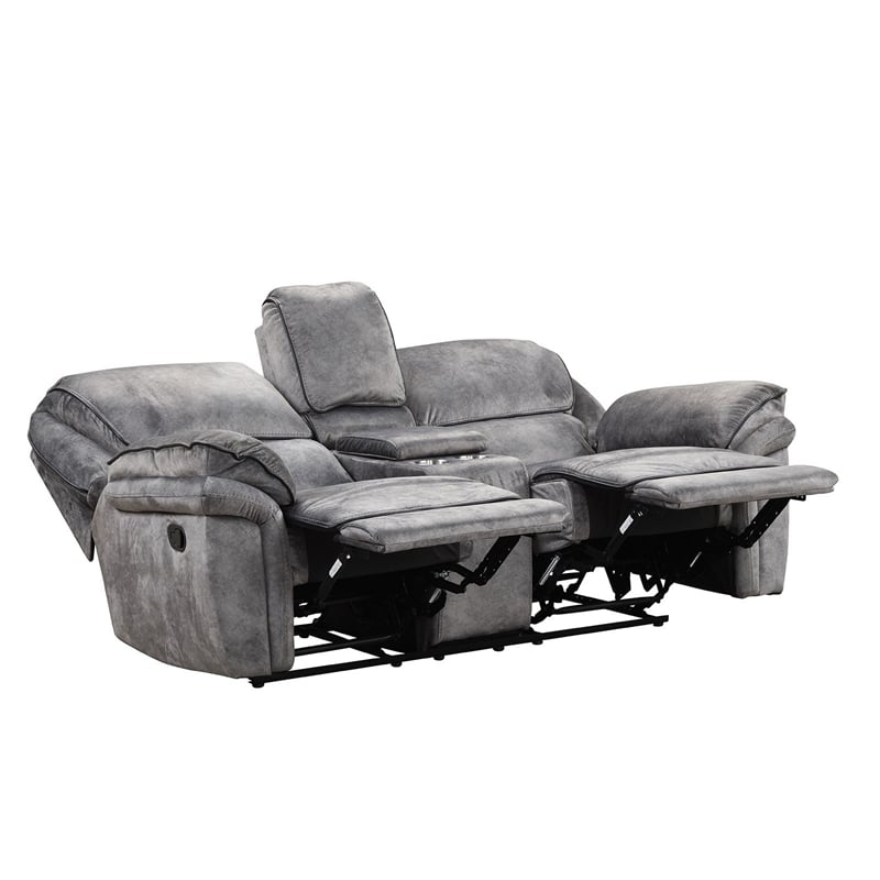 Pemberly Row 3 Piece Sofa Loveseat Chair Manual Recliner Set Gray Faux Leather