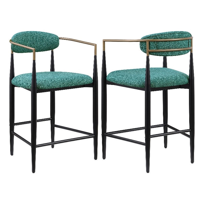 Pemberly Row Counter Height Chair Set of 2 in Teal Green Black Metal 25 Inch