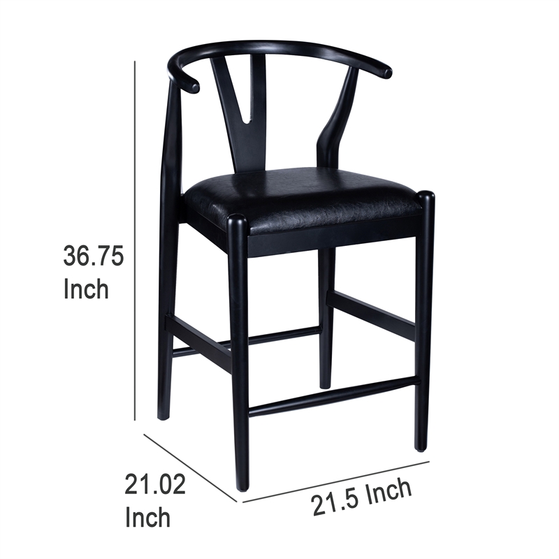 Pemberly Row Wishbone Counter Stool Chair Faux Leather Seat Black Rubberwood